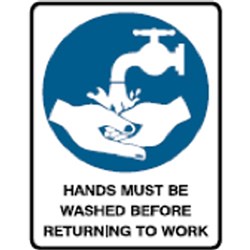 Brady Safety Sign Hands Must Be Washed Metal 225W x 300mmH White/Blue/Black