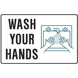 Brady Safety Sign Wash Your Hands (With Picto) 450W x 300mmH Metal White/Black/Blue