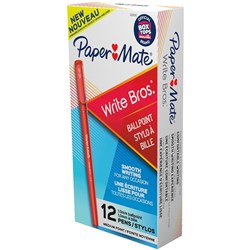 Papermate Write Bros Ballpoint Pen Medium 1mm Red Box of 12