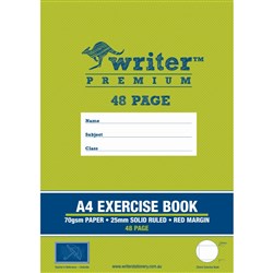 Writer Premium Exercise Book A4 48 Page 25mm Solid Ruled With Margin Umbrella