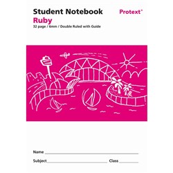 Protext Student Note Book 250 x 175mm Doubled Ruled 6mm With Guide 32 Page Ruby