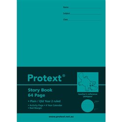 Protext Story Book 330 x 240mm QLD Year 2 1/2 Ruled 18mm 1/2 Plain+Margin 64 Page Platypus