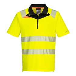 Portwest DX4 Hi-Vis Zip Polo Shirt Short Sleeve 2XL Yellow And Black