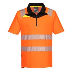 Portwest DX4 Hi-Vis Zip Polo Shirt Short Sleeve 3XL Orange And Black