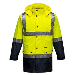 Portwest Eyre Hi-Vis Contrast Rain Traffic Jacket Small Yellow And Navy