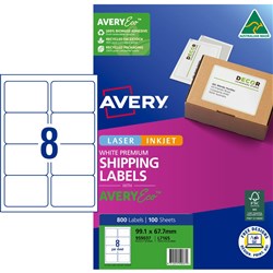 Avery Premium Shipping Labels White Laser Inkjet AveryEco L7165 99.1x67.7mm 8UP 800 Lab