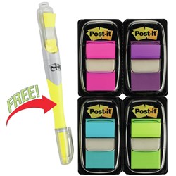 Post-It 680-PPBGVA Flags Value Pack 25x43mm Bright Colours + Highlighter Pack of 200