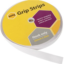 Marbig Grip Strip Fastener Hook Only 25mm x 25m Roll White